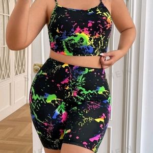 2 piece crop top and biker short 1x